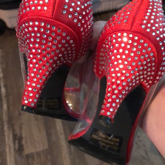 Like new. Worn only once Annie red satin with clear crystals, 2.5” heel - Picture 5 of 8